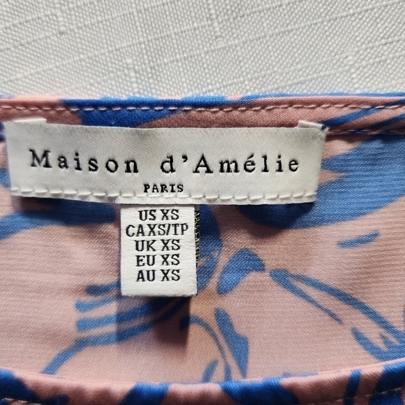 Maison D' Amelie Women's Pink Blue Short‎ Sleeve Floral Extra Small Blouse - Picture 6 of 11